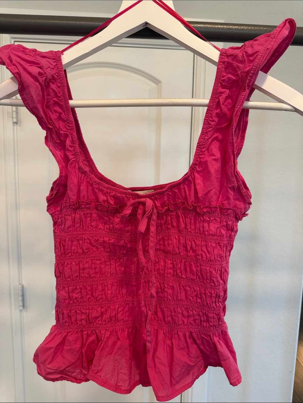 Francesca Women's Fuchsia Ruffle Tank Top - Smocked Peplum Camisole size M